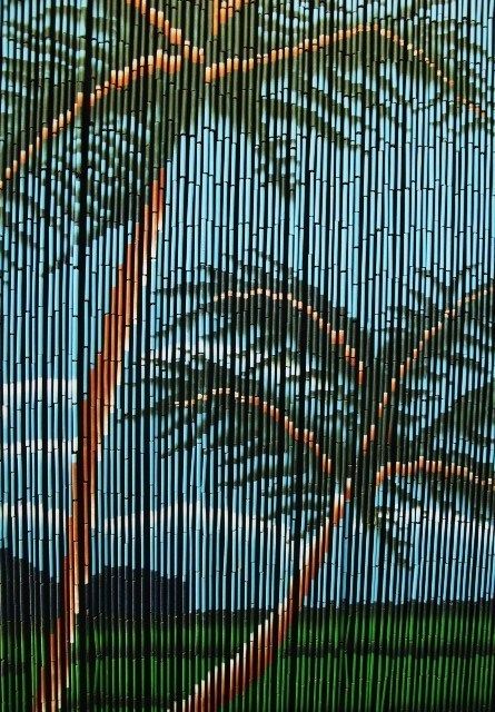 Natural Bamboo Beaded Curtain Beads Backdrop 2 Palm Trees Window Door 