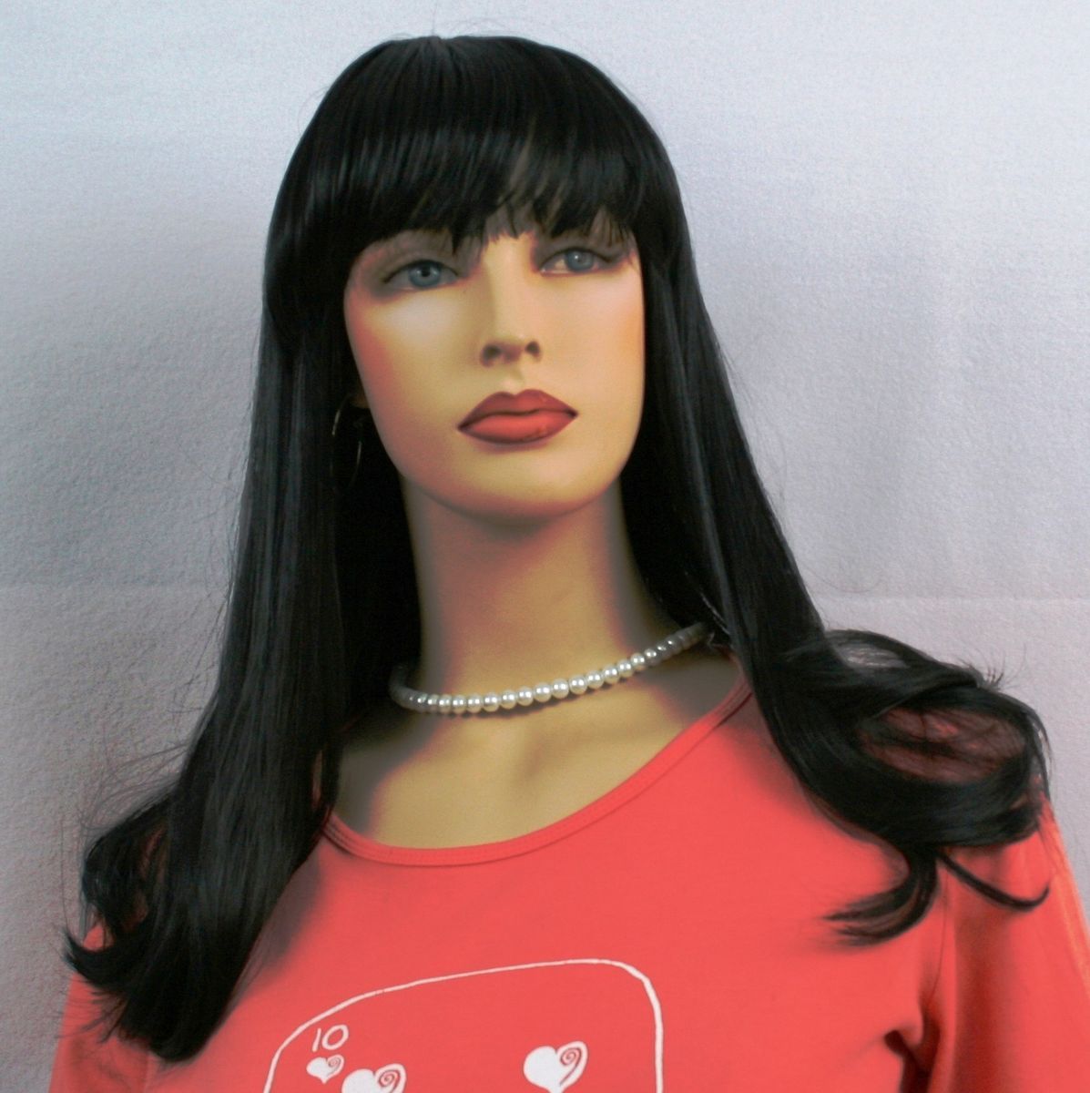 Long Straight Black Wig With Bangs And Cap T2372