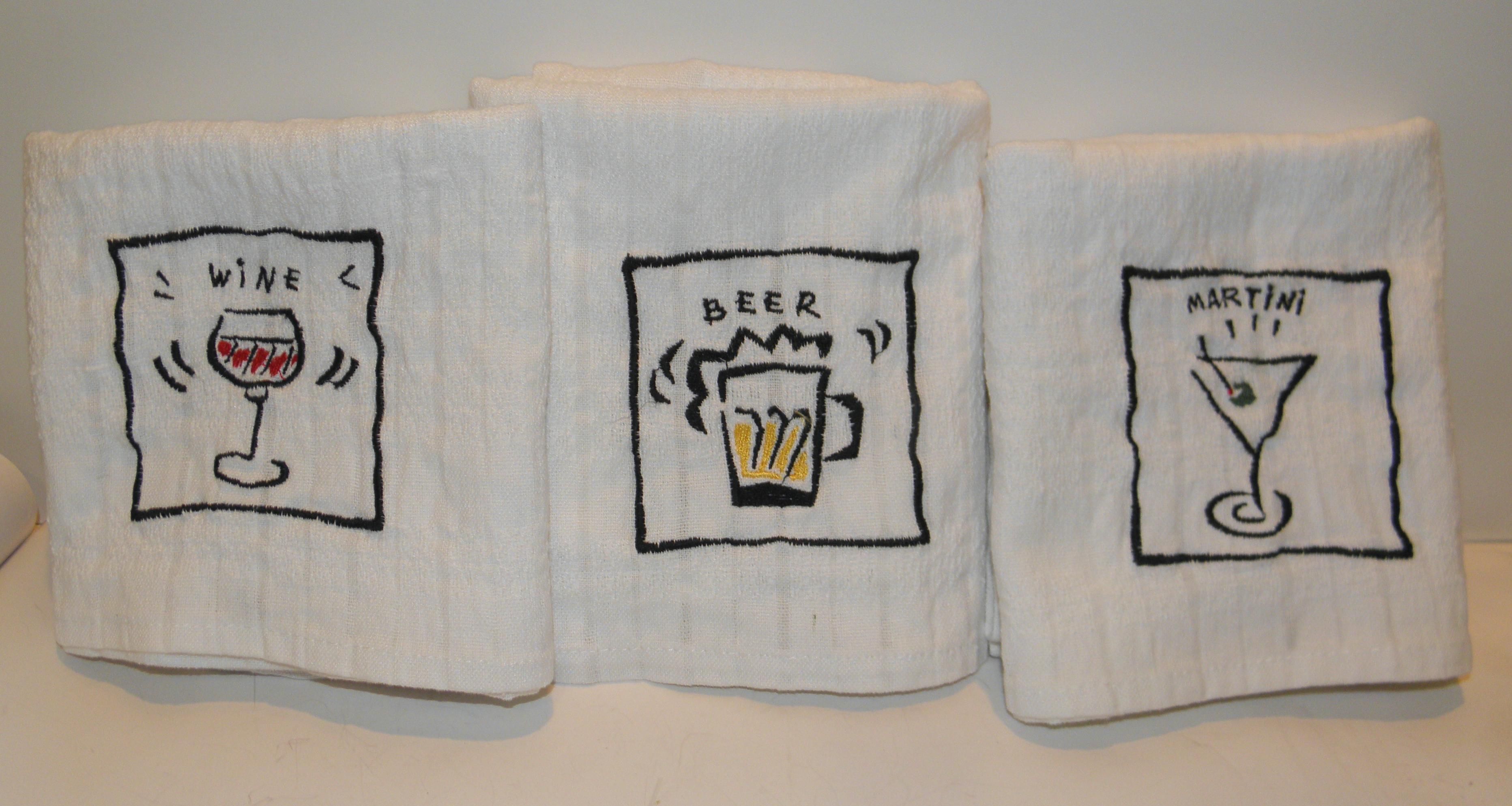 Bar Towels Beer Wine Martini 100 Cotton Nice