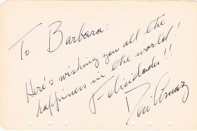 1940s Authentic Autograph Desi Arnaz Signed at The Stork Club NY 