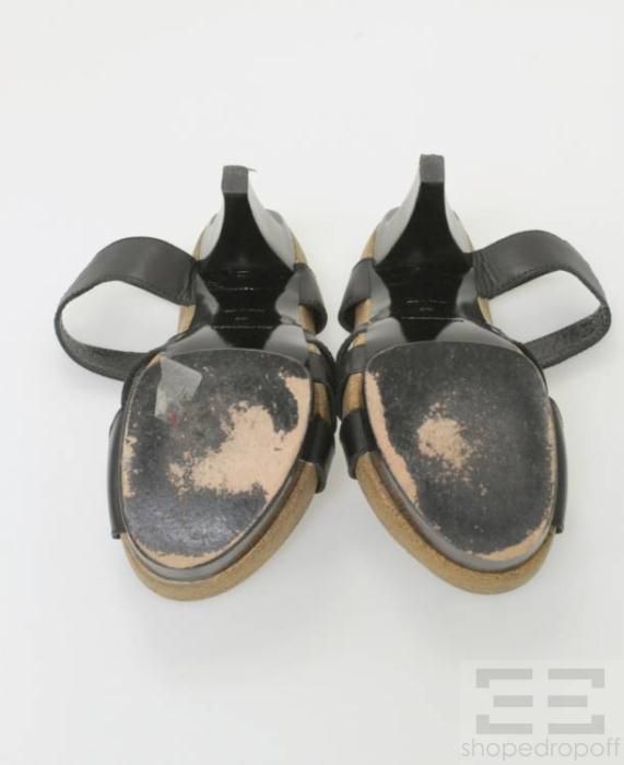 Balenciaga Black Leather Strappy Platform Heels Size 38