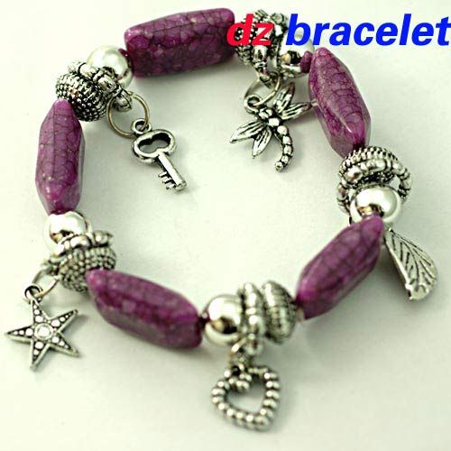   Fashion Purple Stretch Rectangle Beads Craft Dangle Bangle Bracelet