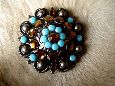 BERRY CRYSTALS BLING CONCHOS HORSE SADDLE HEADSTALL TURQUOISE TOPAZ 