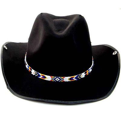 WHITE MULTICOLOR BEADED COWBOY HATBAND MEDICINE MANS EYE BEADWORK H31 