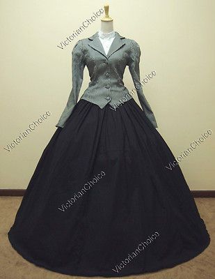 Civil War Victorian Brocade and Cotton Ball Gown Dress Prom 