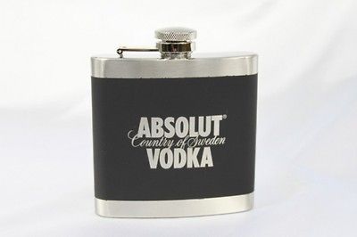 6oz Stainless Steel Absolut Rubber Wrap Hip Flask Bottle Vodka New 