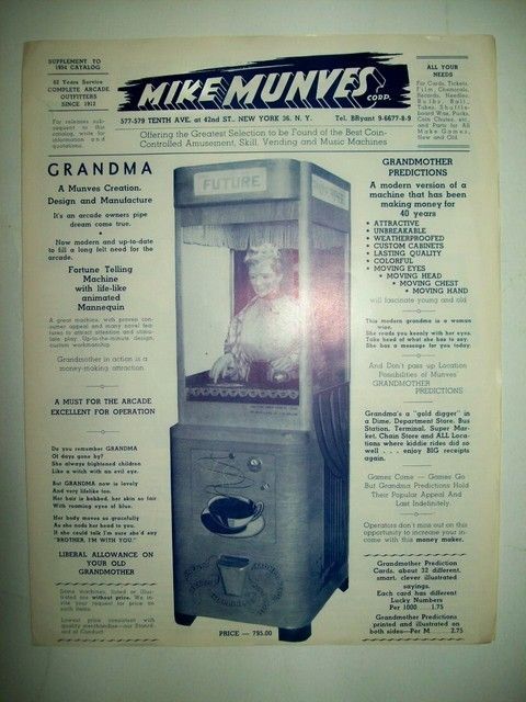 Original 1954 Munves Ad Sheet   GRANDMA Fortune Teller, Genco INVADER 