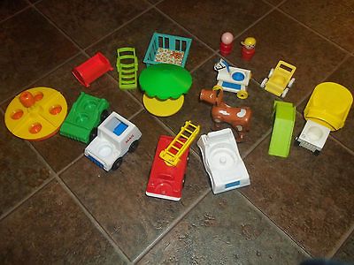 LOT VINTAGE FISHER PRICE LITTLE PEOPLE WOOD+ HARD PLASTIC NURSERY 