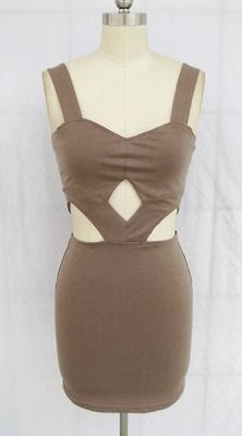 BL1091UP LIGHT BROWN STRETCH ZIP BACK CUT OUT CLUBWEAR PARTY SEXY MINI 