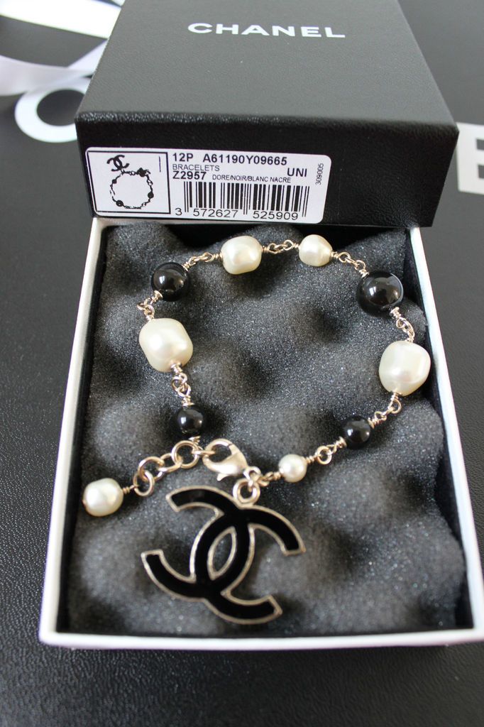 12p chanel gold black cc enamel pearl classic bracelet from