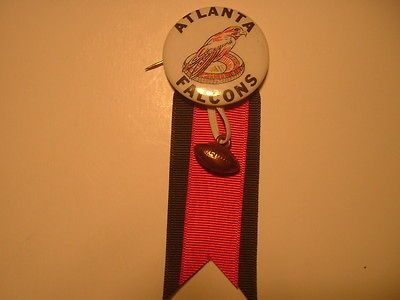 Vintage NFL Atlanta Falcons Pinback Pin with Ribbons & Charm