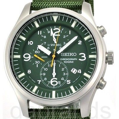 Seiko Sports Men Military Chronograph Green WR100M Watch SNDA27 