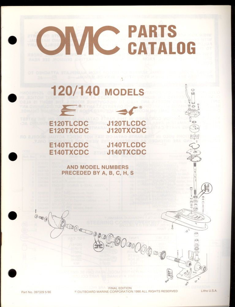 1986 OMC /JOHNSON / EVINRUDE 120 / 140 OUTBOARD MOTOR PART BOOK