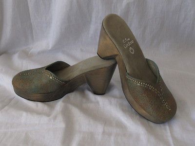 Calleen Cordero Bolero Turquoise Leather & Wood Clogs  Size 10   NIB 