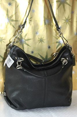 COACH BLACK PEBBLED LEATHER BROOKE SHOULDER BAG HOBO PURSE NEW