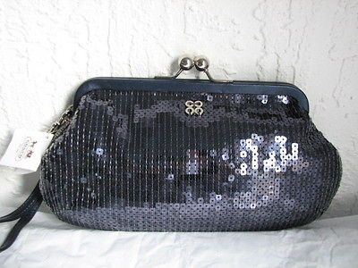 NWT $128 COACH OCCASION SEQUIN FRAMED LARGE WIRSTLET MIDNIGHT DARK 