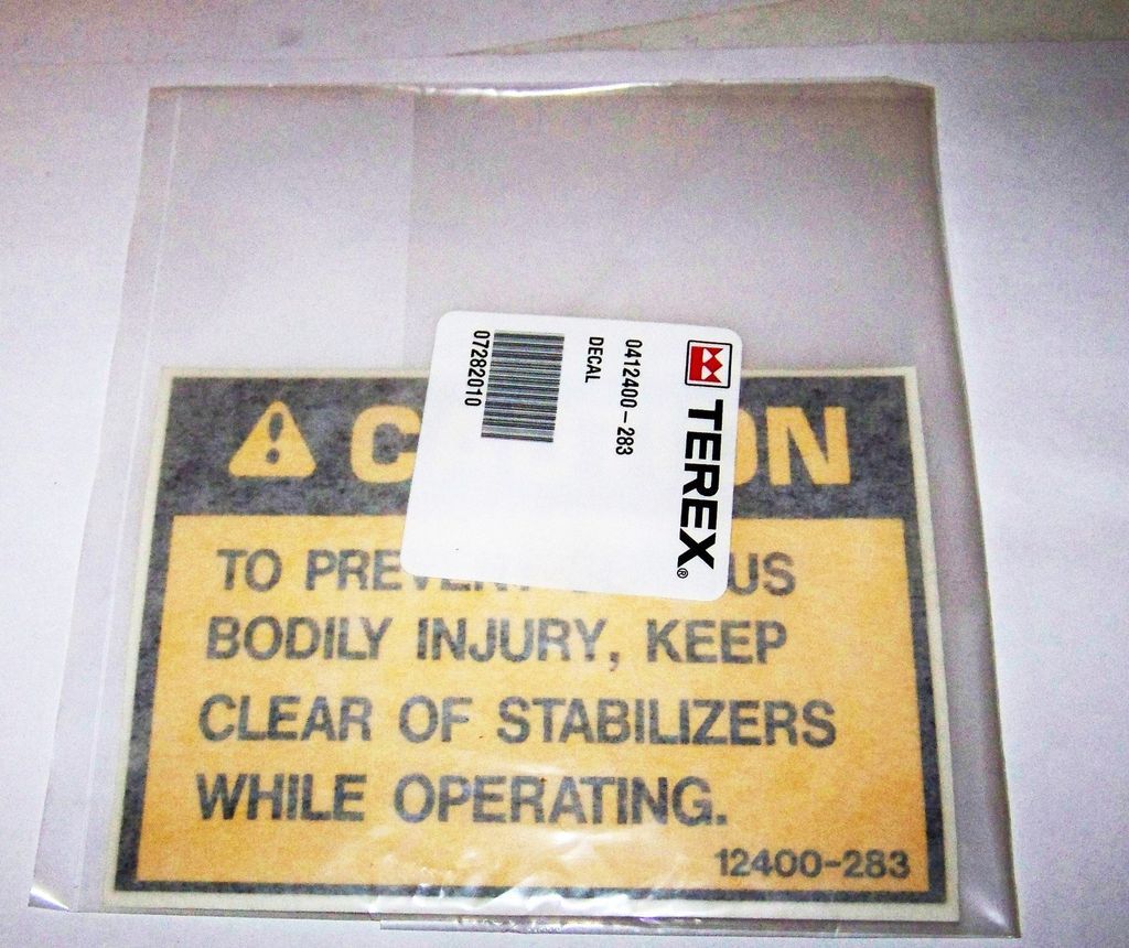   LRT110 7 1/2 TON CRANE 12400 283 STABILIZER CAUTION WARNING NEW