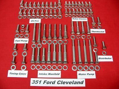 FORD 351 CLEVELAND 351C STAINLESS STEEL ENGINE HEX BOLT KIT