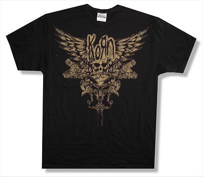 KORN   PEDESTAL WINGED SKULL COLLAGE BLACK T SHIRT   NEW ADULT LARGE 