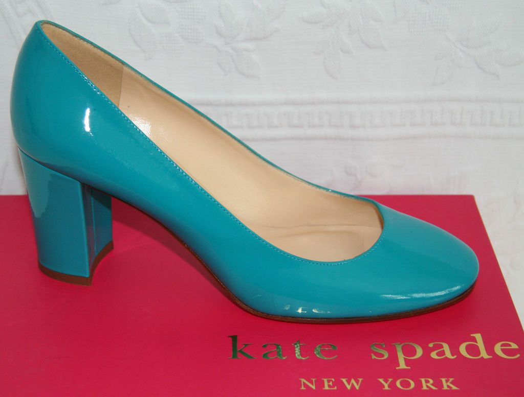 NEW $328 Kate Spade NY SHELLY 8 M Turquoise Patent Leather Heels Pumps 