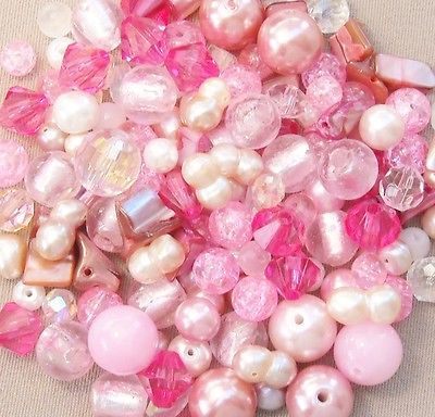 SALE LARGE LOT 140+ Pink & White Bead Mix Sizes 4  15mm *Pearls 