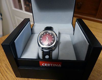 Very Rare Vintage Certina DS 2 Sunburst Red   Serviced   New Crystal 