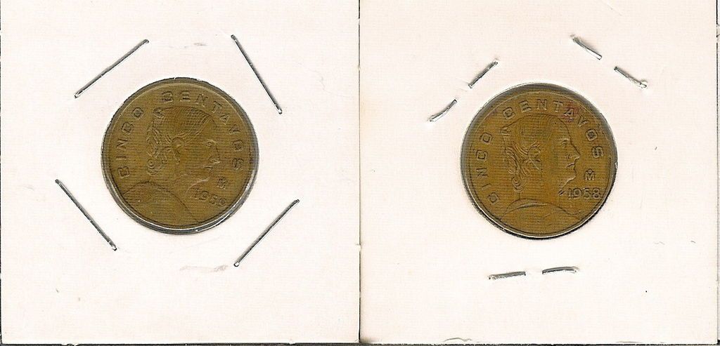 1958 AND 1959 CINCO CENTAVOS ESTADOS UNIDOS MEXICANOS #B114