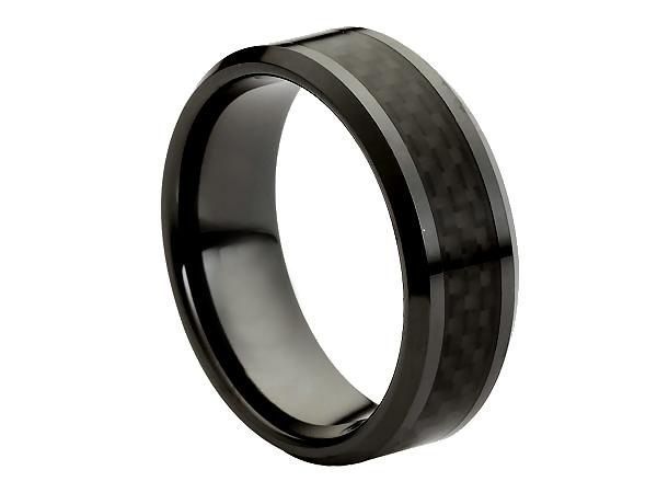 8MM CERAMIC MEN / WOMEN WEDDING RING BAND W/BLACK CARBON FIBER INLAY 