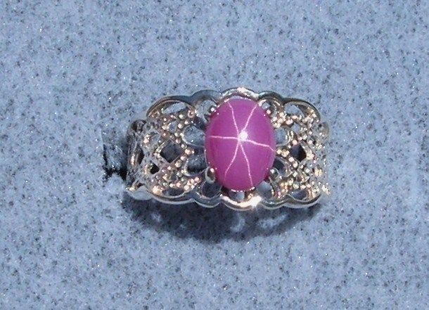 8x6mm linde star ruby created sapphire pink ss ring one