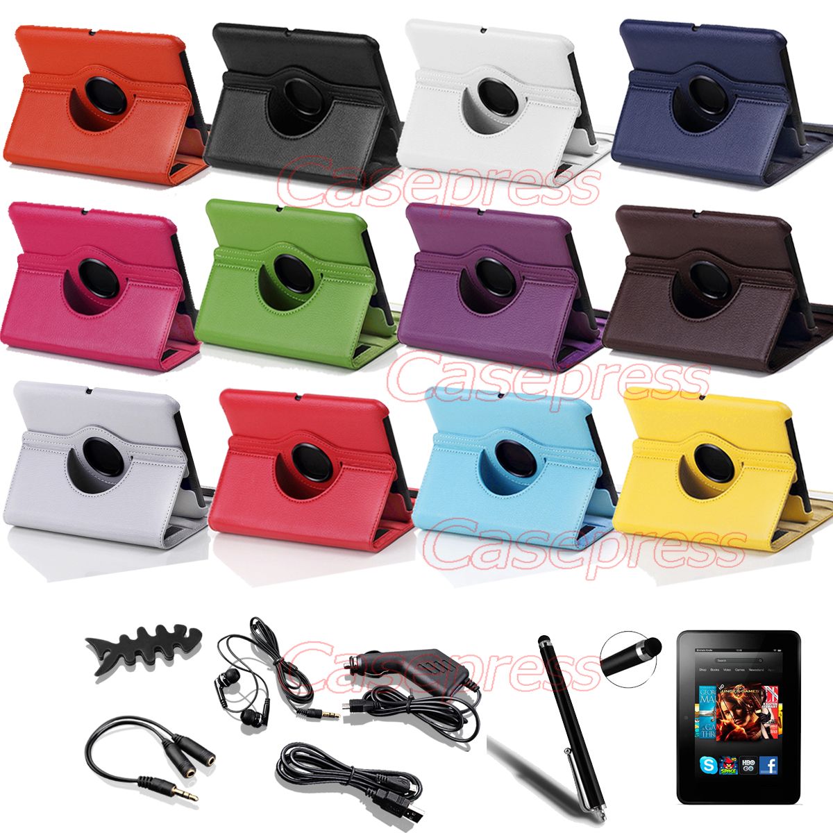 360 Degree Rotating Leather Case Cover Stand for  Kindle Fire HD 