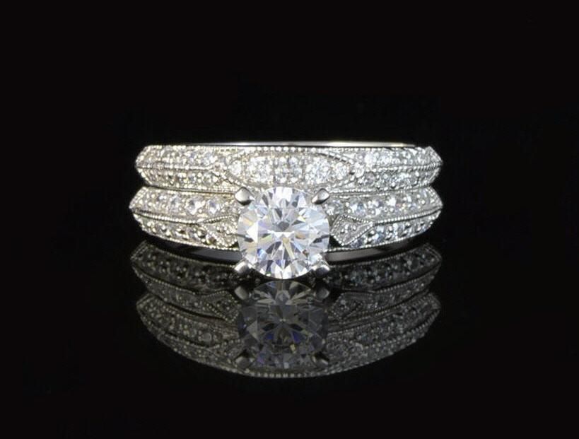   WG 1ct Designer Russian Simulated Diamond Ring Set Wedding Sz 7