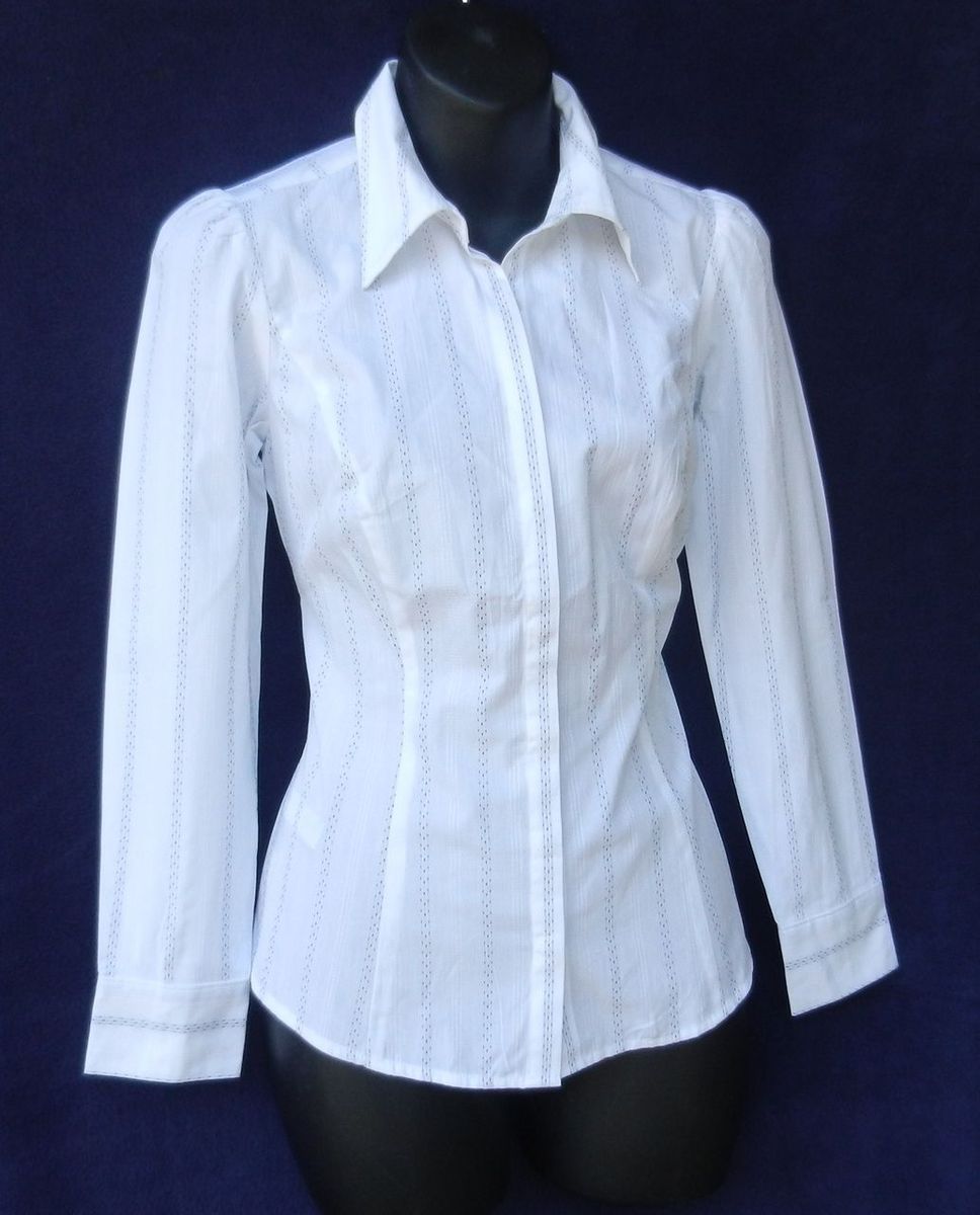   New Ann Taylor Loft White Piinstripe Career Shirt Top Sz 2 P