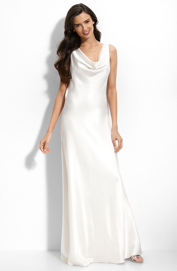 New ABS Allen Schwartz Low Back Satin Bridal Dress Gown Size 14 