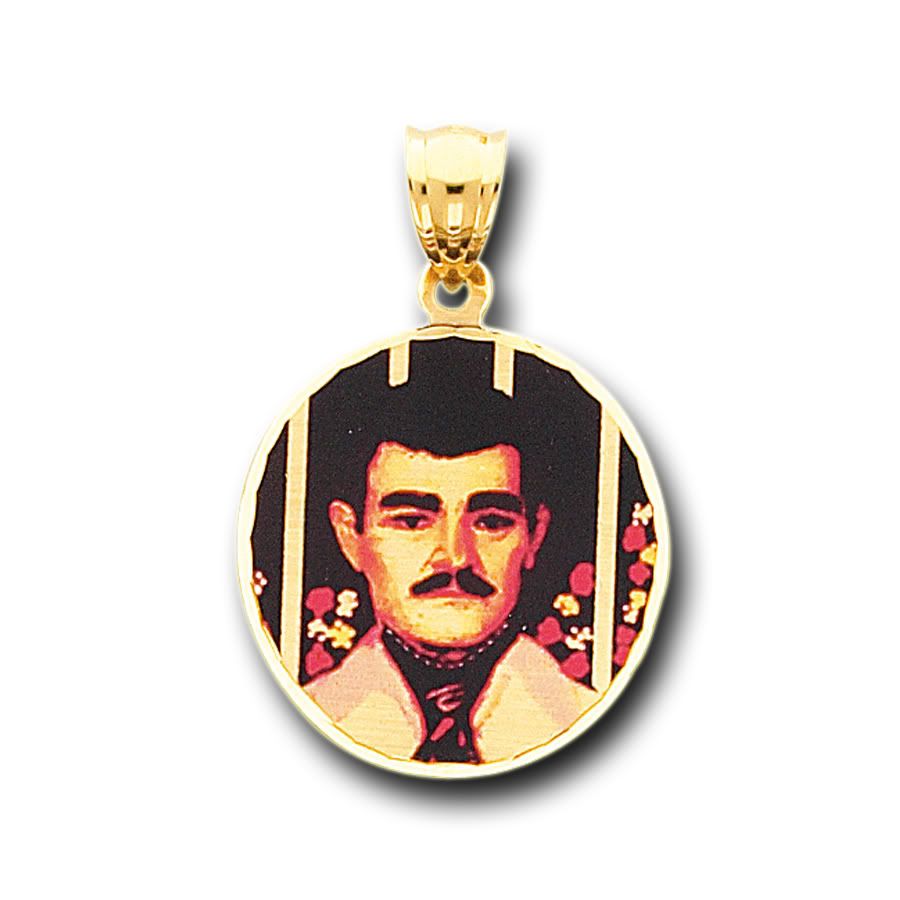 14k Yellow Gold Jesus Malverde Picture Charm Pendant