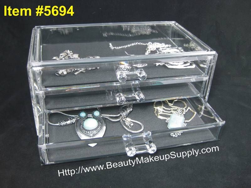 LUXURY ACRYLIC 3 DRAWER TABLE TOP JEWELRY ORGANIZER STORAGE 5694