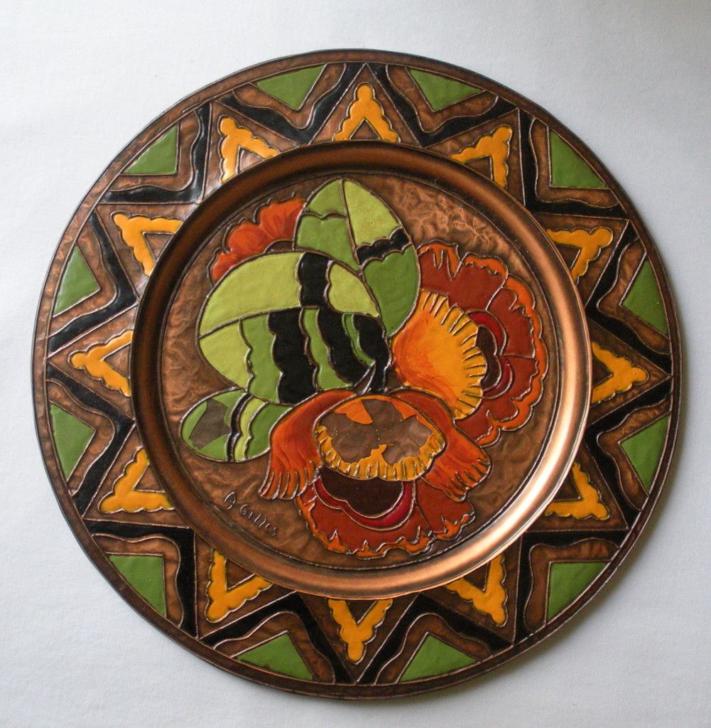 Albert Gilles Enameled Cloisonné Copper Plate Signed