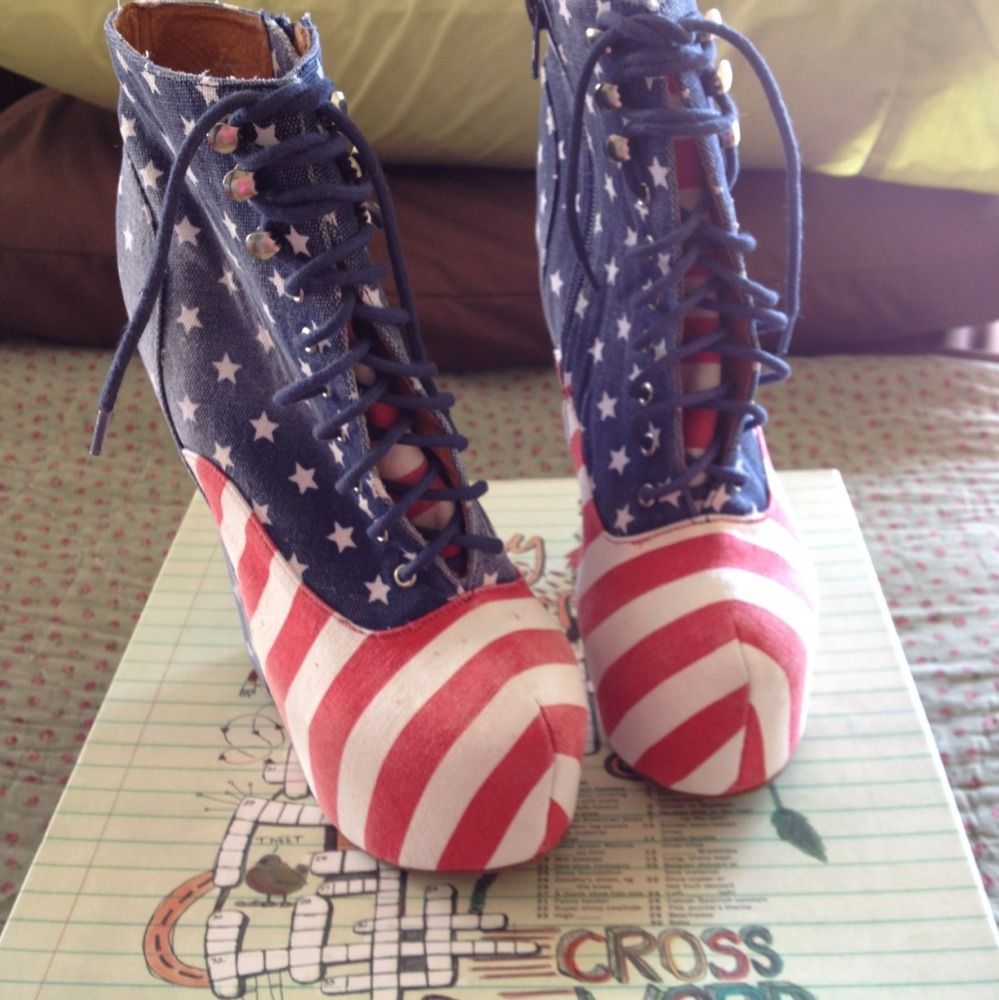 Jeffrey Campbell American Flag Damsel Platform Heel Boots Sz 8 Retail 