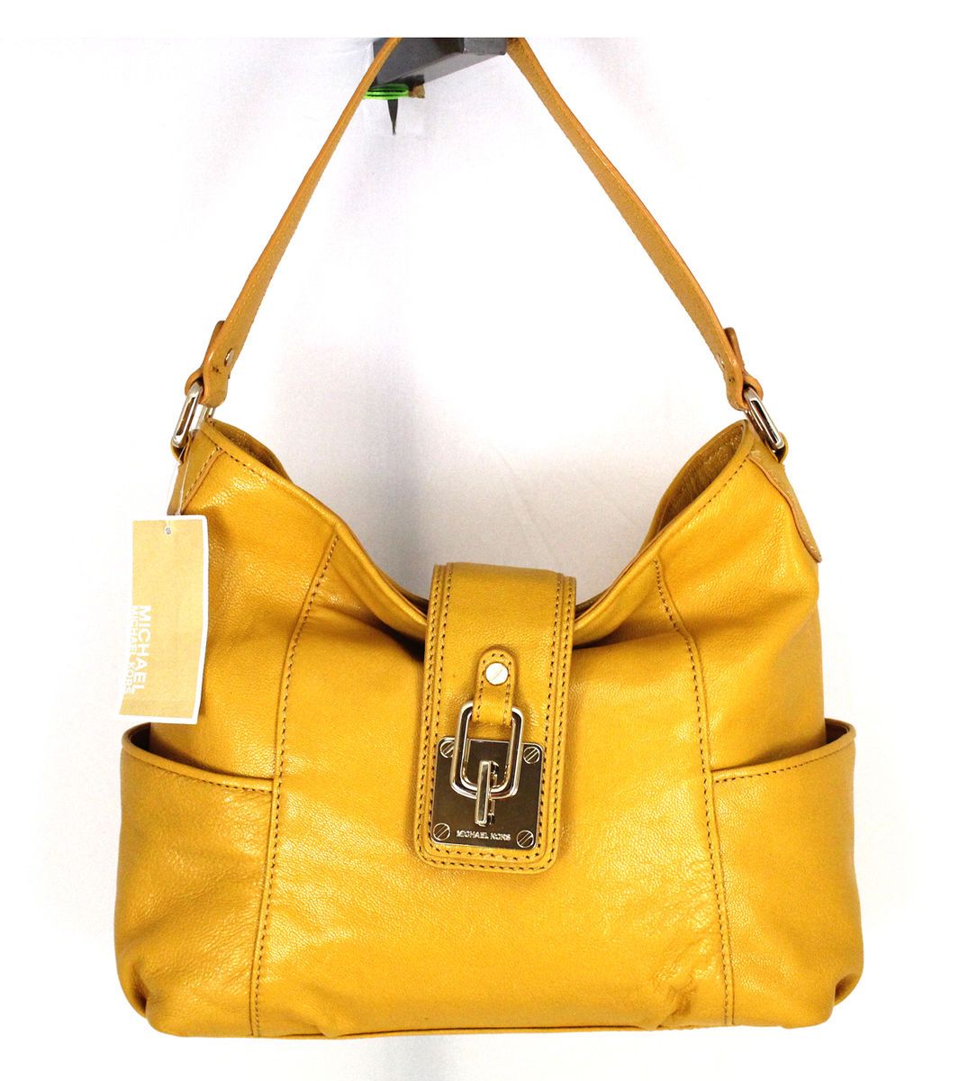 NWOT Michael Kors Mustard Yellow Leather Hobo Hand Bag Purse shoulder 