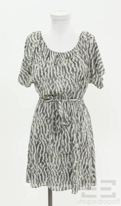 Alice Olivia Grey White Printed Silk Dress Size Small