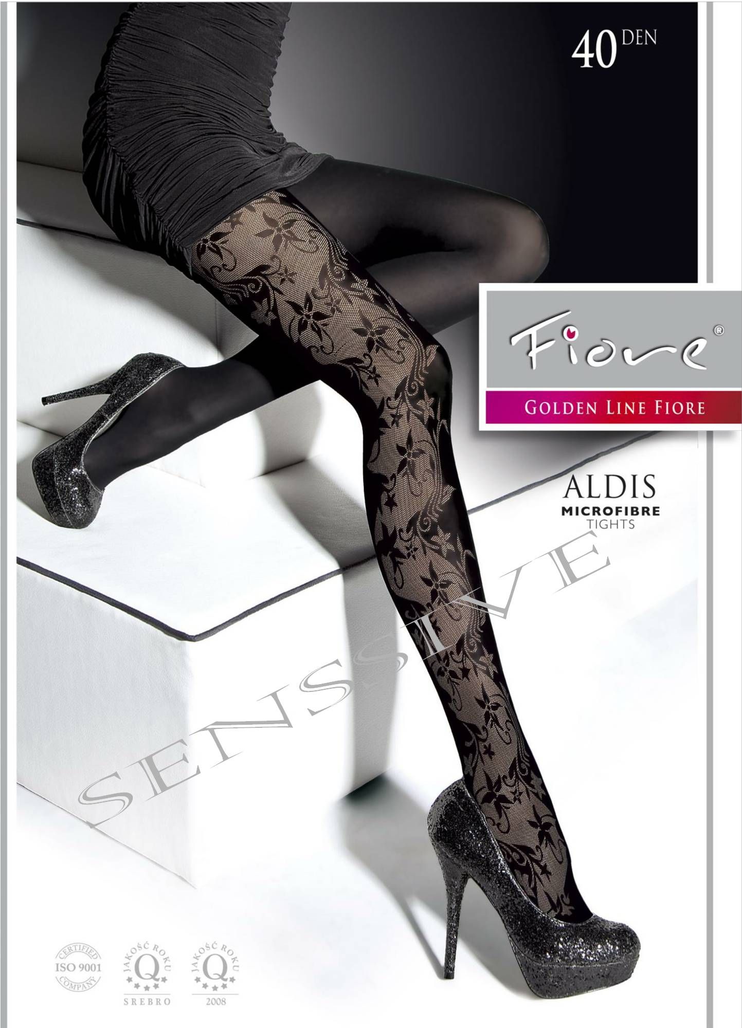   40 Denier Floral Pattern Pantyhose Fiore Aldis Size M Black