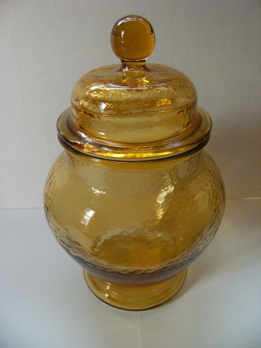 Vintage Amber Depression Glass Cookie Jar Ginger Jar