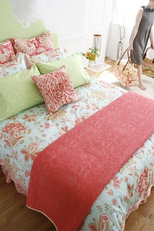 Amy Butler SARI BLOOM Twin Quilted Coverlet Sham 2 PC Set New Orange 