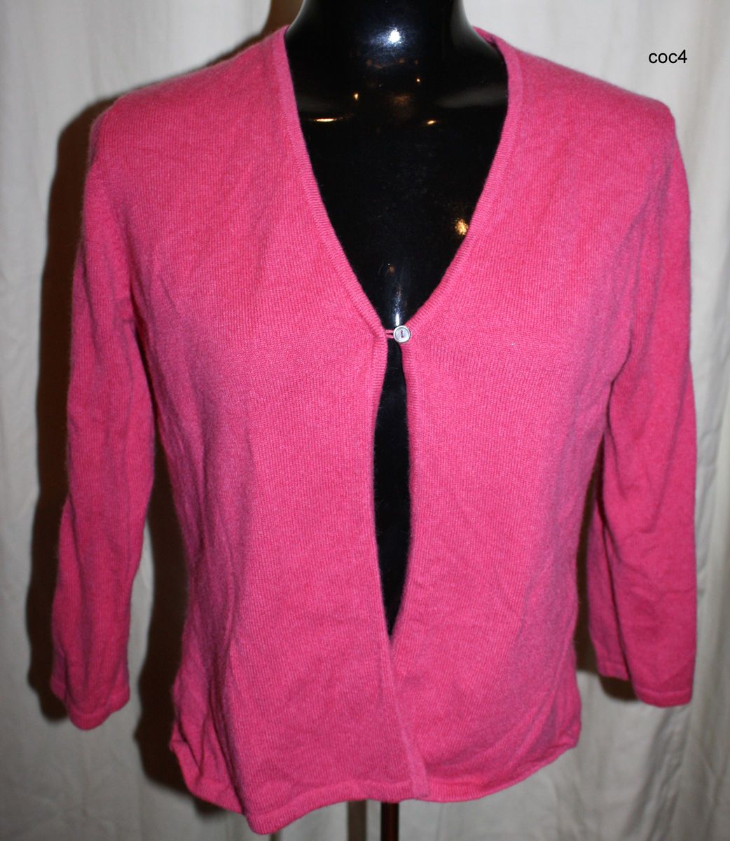 ANN TAYLOR 2 PLY 100% CASHMERE PINK V NECK SINGLE BUTTON CARDIGAN 