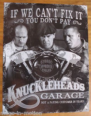 USA Knucklehead METAL SIGN 3 Stooges V Twin Motor Engine **SHIPS 