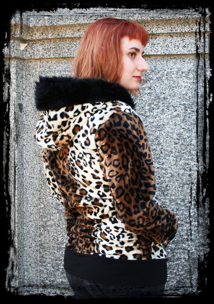 COLORS Zebra Leopard Cheetah Hoodie with Black Faux Fur HOOD BAND 