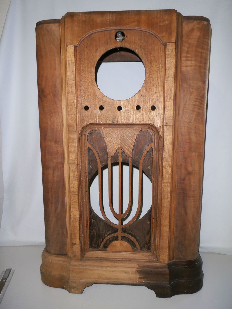 Antique Wooden Floor Model Console Tube Radio Cabinet Shell