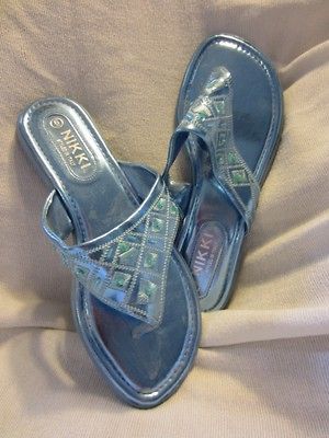 FuN Summer Metallic Sandal Sz 6,9 Irridescent Blue Gordeous Beach 