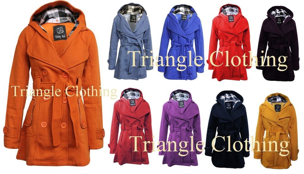 Ladies Womens Hooded Belted Jacket Coat Mac Trench Double Breast 