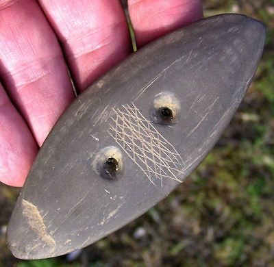 AUTHENTIC ARTIFACT 4 GRAY SLATE INCISED 2 HOLE GORGET with BUTLER COA 