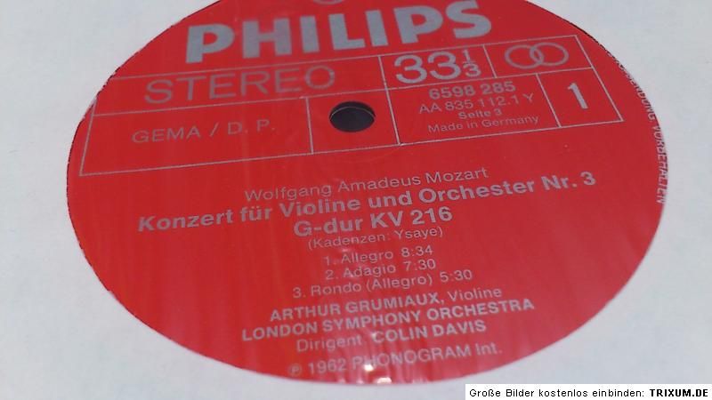 3LP Arthur Grumiaux Philips St Arrigo Pelliccia Viola Mozart Colin 